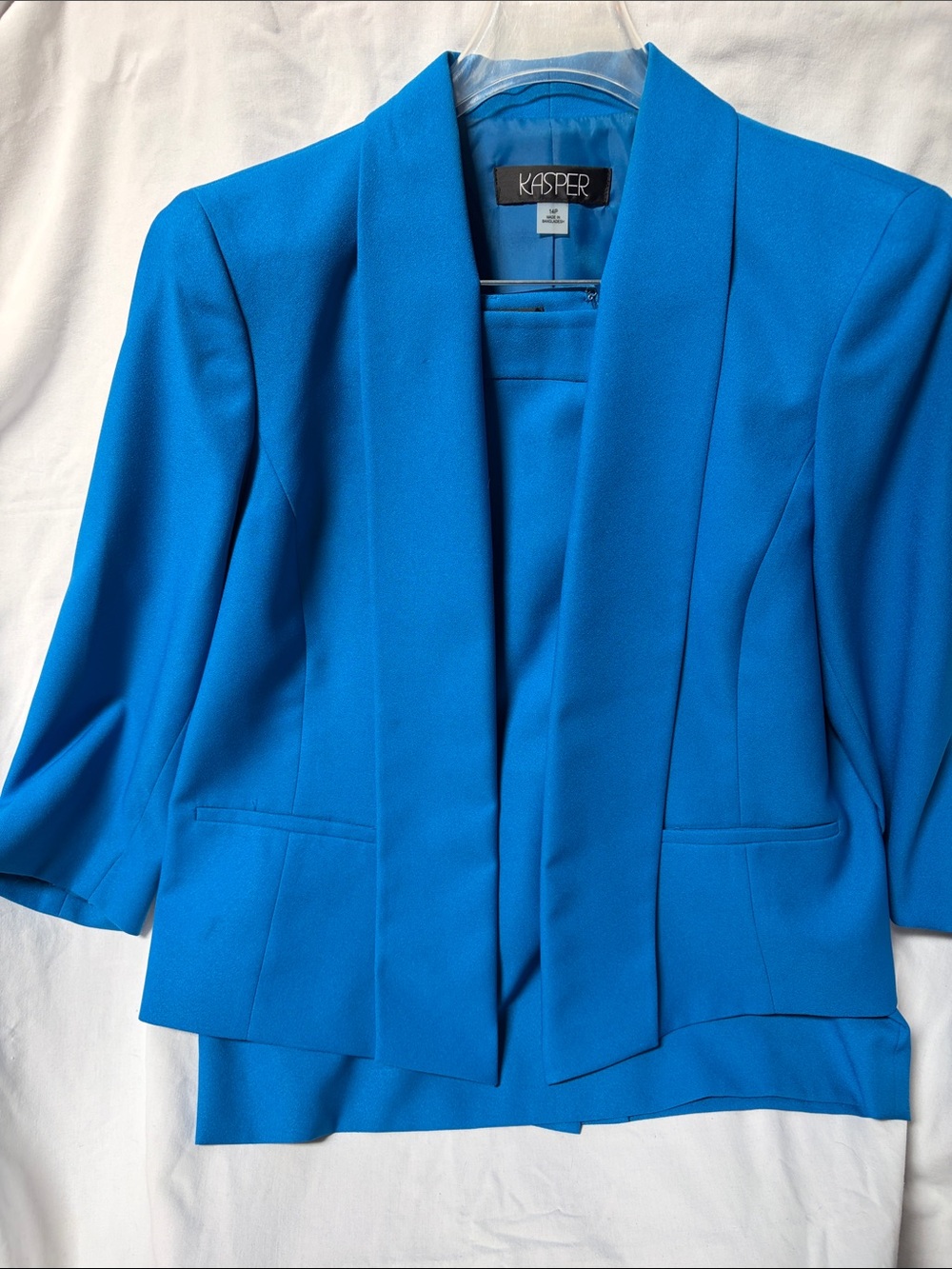 Kasper Women’s Bright Blue Open-Front Shawl Collar Skirt Suit